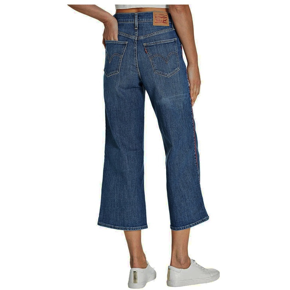 LEVI’S Mile High Wide Leg Crop Red Pipe Down Jeans, Dark Wash Sz 10 W30 L25 NWT - Picture 4 of 16